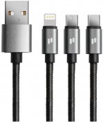Кабель Puridea L10 AM / Type-C / Micro USB / Lightning 1.5m Black (L10-Black)