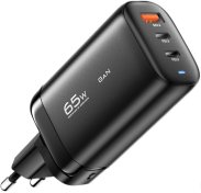 Зарядний пристрій Essager GaN Travelling Fast Charger 65W Black  (ECT2CA-MYB01)