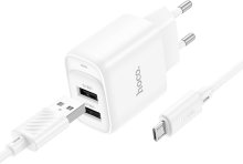 Зарядний пристрій Hoco C141A 2.1A White with AM/MicroUSB (6942007627894)