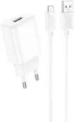 Зарядний пристрій Hoco C134A Solid 2.4A White with AM / MicroB (6942007621342)
