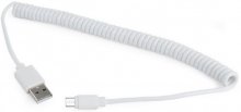 Кабель USB 2.0 (AM/MicroB) 1.8м, Cablexpert спіраль White