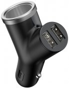 Зарядний пристрій Baseus Y Type Car Charger with 2x USB and Extended Cigarette Lighter Port 3.4A Black  (CCALL-YX01)