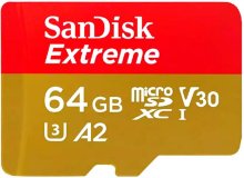 FLASH пам'ять SanDisk Action Cams and Drones Extreme V30 A2 Micro SDXC 64GB with adapter (SDSQXAH-064G-GN6AA)