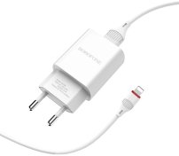 Зарядний пристрій BOROFONE BA20A Sharp 2.1A White with AM / Lightning  (BA20ALW)