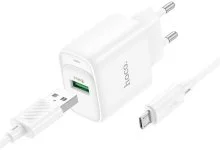Зарядний пристрій Hoco C140A Smart 18W White with AM / MicroB (6942007627818)