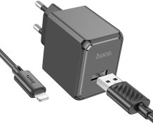 Зарядний пристрій Hoco CS11A Ocean 2.1A Black with AM / Lightning (6942007603560)