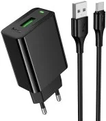 Зарядний пристрій Hoco CS92A Leader 18W Black with AM/Type-C (6942007671057)