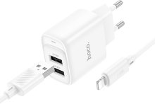 Зарядний пристрій Hoco C141A 2.1A White with AM / Lightning (6942007627870)