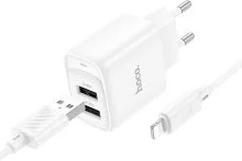 Зарядний пристрій Hoco C141A 2.1A White with AM / Lightning (6942007627870)
