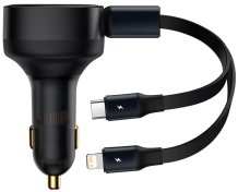 Автомобільний зарядний пристрій Baseus Enjoyment Retractable 2in1 30W Black (CGTX000001)