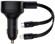 Автомобільний зарядний пристрій Baseus Enjoyment Retractable 2in1 30W Black (CGTX000001)