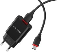 Зарядний пристрій BOROFONE BA20A Sharp Black with AM/MicroUSB  (BA20AMB)