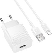 Зарядний пристрій BOROFONE BAS71A Source White with AM/Lightning (6941991122583)