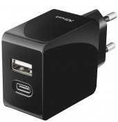 Зарядний пристрій Trust Fast Dual USB-C and USB Wall Charger Black (21589)