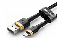 Кабель Baseus Cafule 2.4A AM / Lightning 1m Gold/Black (CALKLF-BV1)