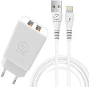 Зарядний пристрій WUW T55 3.1A White with AM / Lightning (6972573333998)