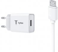 Зарядний пристрій T-PHOX Mini 1xUSB 12W 2.4A White with Micro USB 1.2m White (Mini(W)+Micro)