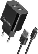 Зарядний пристрій Defender UPC-21 Black with AM/MicroUSB (83581)