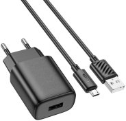 Зарядний пристрій Hoco C134A Solid 2.4A Black with AM / MicroB  (6942007621335)