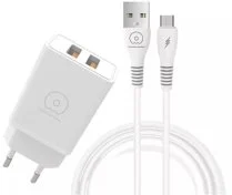 Зарядний пристрій WUW T55 3.1A White with AM / MicroUSB (6972573333974)
