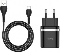 Зарядний пристрій Hoco C12Q Black with AM/Type-C  (C12Q Black Type-C cable)