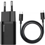  Зарядний пристрій Baseus Super Si Quick Charger 25W EU Mini Black with Type-C cable 1m Black (TZCCSUP-L01)