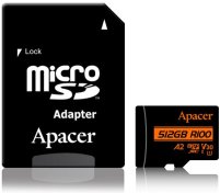 Карта пам'яті Apacer R100 UHS-I U3 V30 A2 Micro SDXC 512GB with adapter (AP512GMCSX10U8-R)