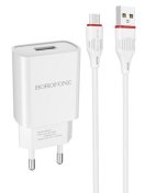 Зарядний пристрій BOROFONE BA20A Sharp 2.1A White with AM / MicroB  (BA20AMW)