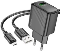 Зарядний пристрій Hoco CS21A Rich 18W Black with AM/MicroUSB (6942007609890)