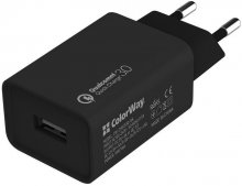 Мережевий зарядний пристрій ColorWay Quick Charge 3.0 1xUSB, (18W), Black
