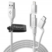 Кабель Spigen Essential C10I3 3in1 AM /Type-C / Micro USB / Lightning Silver (000CB23017)