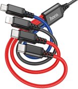 Кабель Hoco X76 4in1 2A AM / Micro USB / 2xType-C / Lightning 1m Black/Red/Blue (6931474768650)