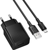 Зарядний пристрій BOROFONE BAS71A Source Black with AM/MicroB (6941991122590)