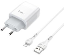 Зарядний пристрій Hoco C73A Glorious 2.4A White with AM/Lightning  (6931474713056)