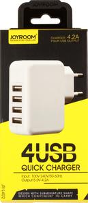 Мережевий зарядний пристрій JOYROOM 4xUSB, 4.2A Білий 