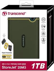 Фото: Зовнішній HDD Transcend StoreJet 25M3 1TB TS1TSJ25M3G Military Green Slim № 3 | KTC