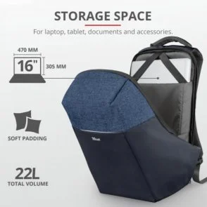 Фото: Рюкзак для ноутбука Trust Nox Anti-theft Blue (23307) № 11 | KTC