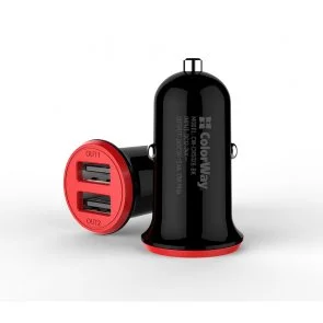 Фото: Автомобільний зарядний пристрій ColorWay Auto ID 2xUSB 3.4A 17W Black/Red (CW-CHA026-BK) № 3 | KTC