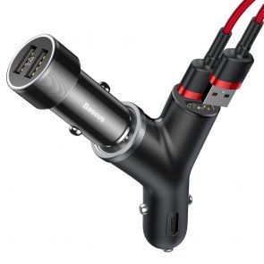 Зарядний пристрій Baseus Y Type Car Charger with 2x USB and Extended Cigarette Lighter Port 3.4A Black (CCALL-YX01)