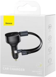 Фото: Автомобільний зарядний пристрій Baseus Enjoyment Retractable 2in1 30W Black (CGTX000001) № 5 | KTC