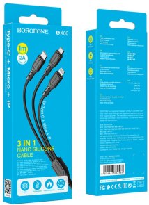 Кабель BOROFONE BX66 AM / MicroB / Type-C / Lightning 2A 1m Black (BX66LMCB)