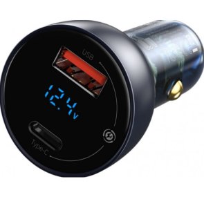 Зарядний пристрій Baseus Particular Digital Display QC PPS 65W Dual QC3.0 Car Charger Grey (CCKX-C0G)