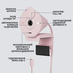 Фото: Web-камера Logitech Brio 300 Rose (960-001448) № 8 | KTC
