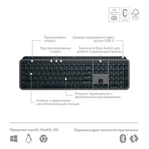 Клавіатура Logitech MX Keys S with Palm Rest US International Graphite (920-011589)