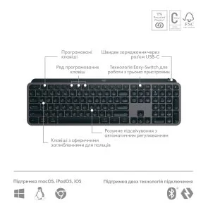 Фото: Клавіатура Logitech MX Keys S with Palm Rest Graphite (920-011589) № 3 | KTC