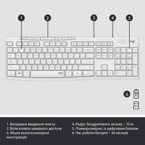Фото: Комплект клавіатура+миша Logitech MK295 US/UKR Off-White (920-009824) № 8 | KTC