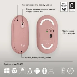 Фото: Комплект клавіатура+миша Logitech Pebble 2 Combo Tonal Rose (920-012241) № 11 | KTC