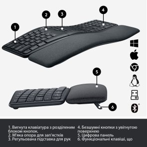 Клавіатура Logitech Ergo K860 Wireless Us/Ukr Graphite (920-010108)