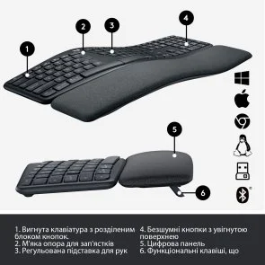 Фото: Клавіатура Logitech Ergo K860 Wireless Us/Ukr Graphite (920-010108) № 3 | KTC