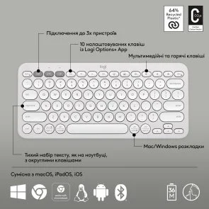 Фото: Клавіатура Logitech Pebble Keys 2 K380s Tonal White (920-011852) № 11 | KTC